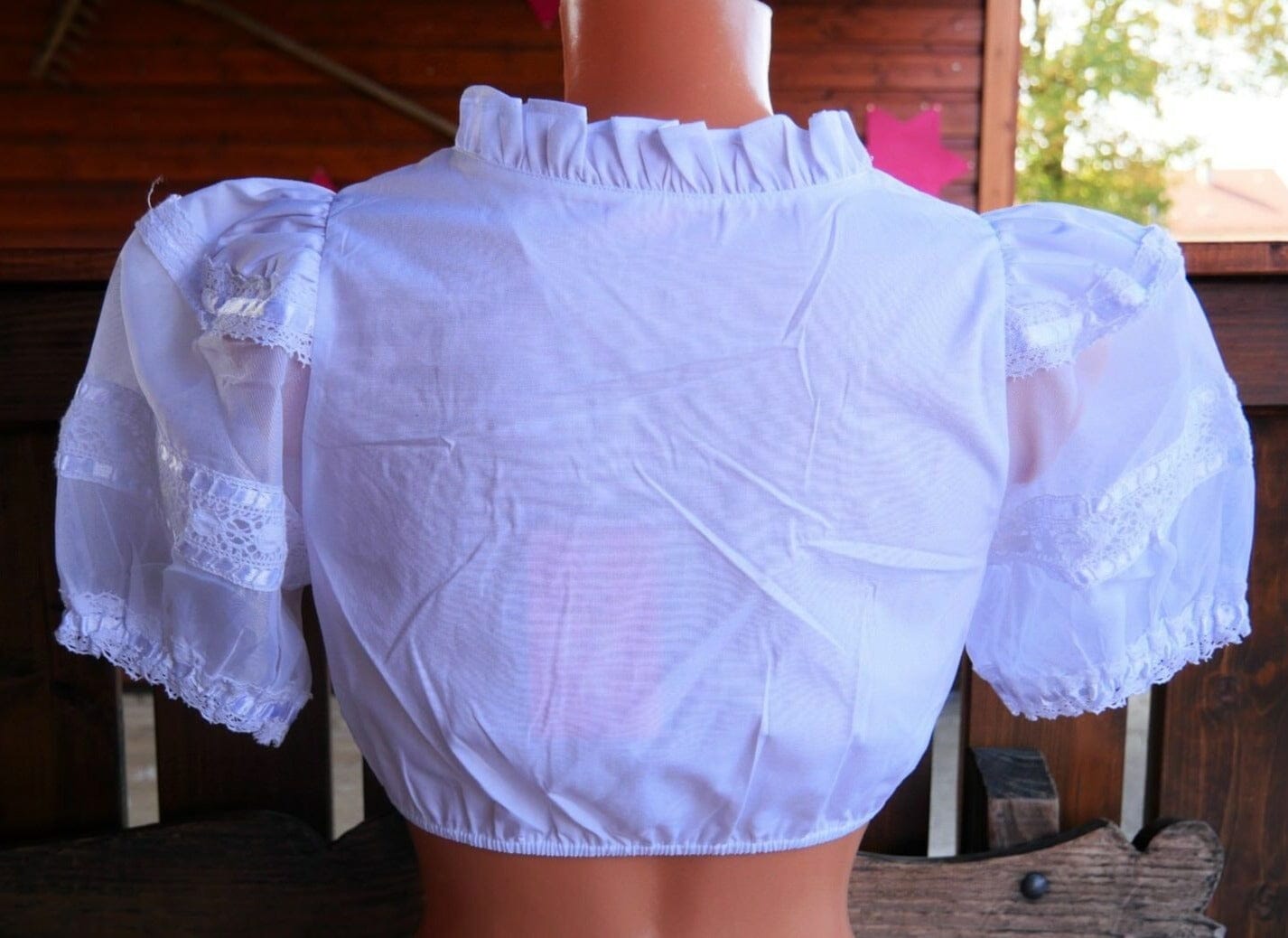 Dirndlbluse Krüger Madl, weiß, Zugband, transparente Ärmelm Puffärmel Dirndlblusen Krüger