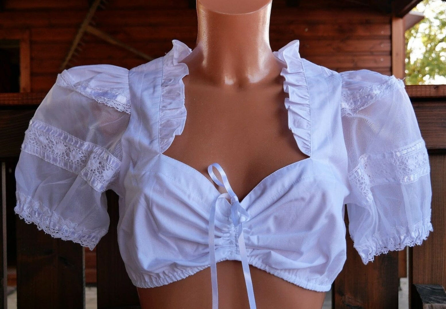 Dirndlbluse Krüger Madl, weiß, Zugband, transparente Ärmelm Puffärmel Dirndlblusen Krüger