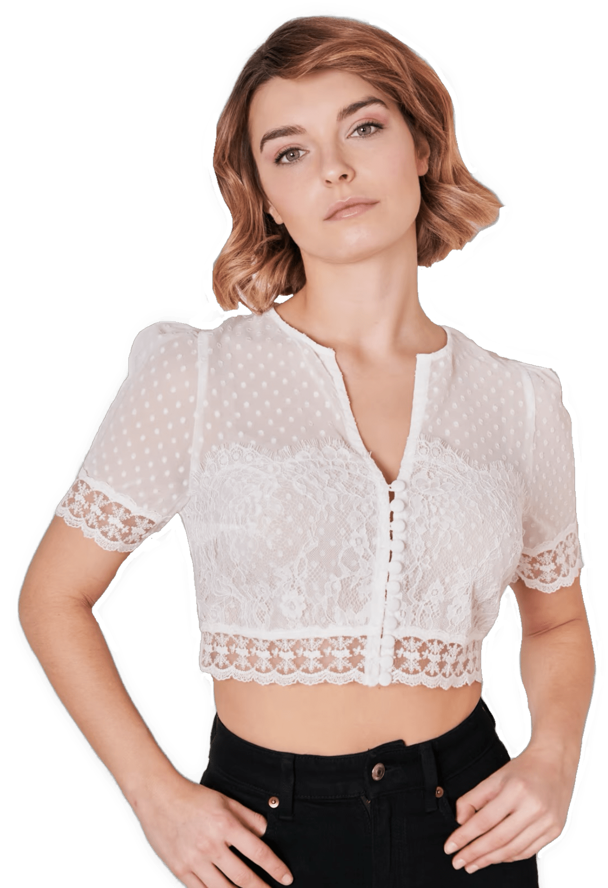 Dirndlbluse Krüger, Marianna, kurzarm, Crop Top, ecru, Dirndlblusen Krüger