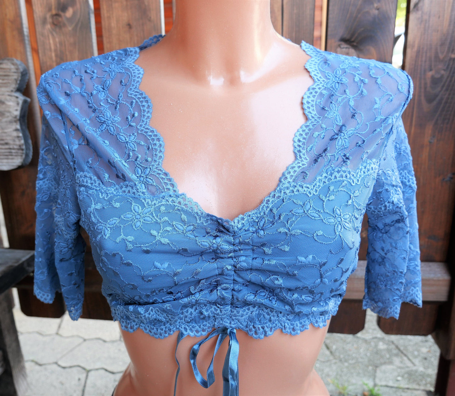 Dirndlbluse Nina von C., blau, Mona, halbarm, Zugband, Spitze, Gr. 40 Dirndlblusen Nina von C.