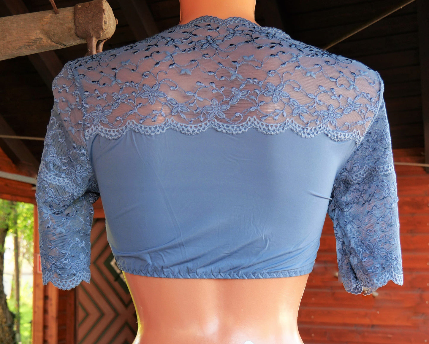 Dirndlbluse Nina von C., blau, Mona, halbarm, Zugband, Spitze, Gr. 40 Dirndlblusen Nina von C.