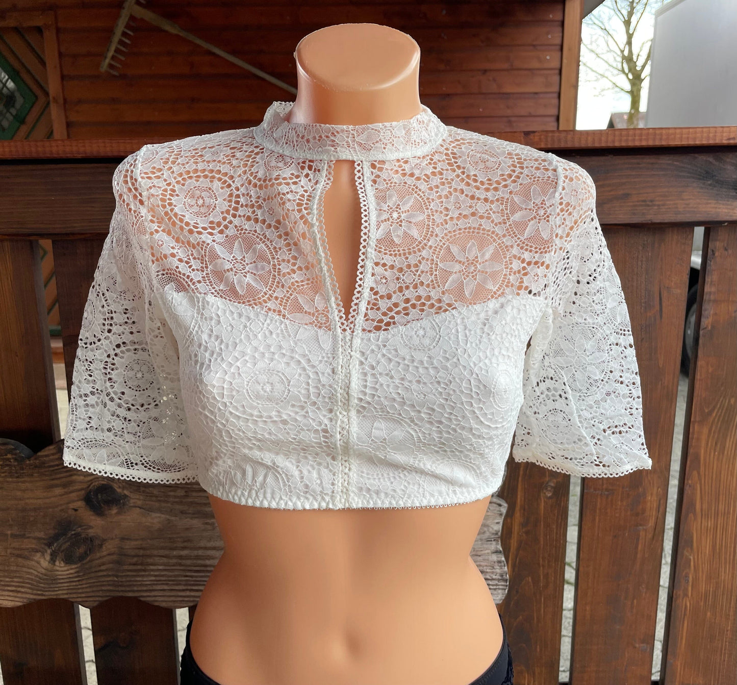 Dirndlbluse Nina von C., champagner, halbarm, Maria, hochgeschlossen Dirndlblusen Nina von C.