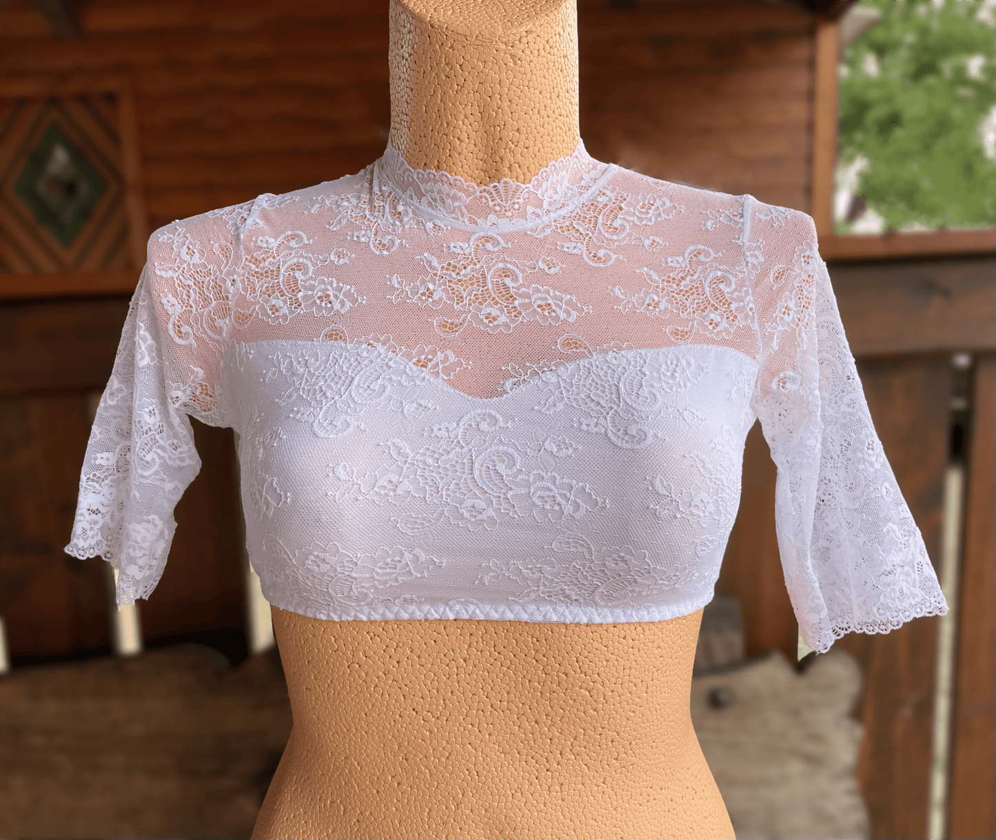 Dirndlbluse Nina von C., Marina, weiß, halbarm, hochgeschlossen, Blüten Dirndlblusen Nina von C.