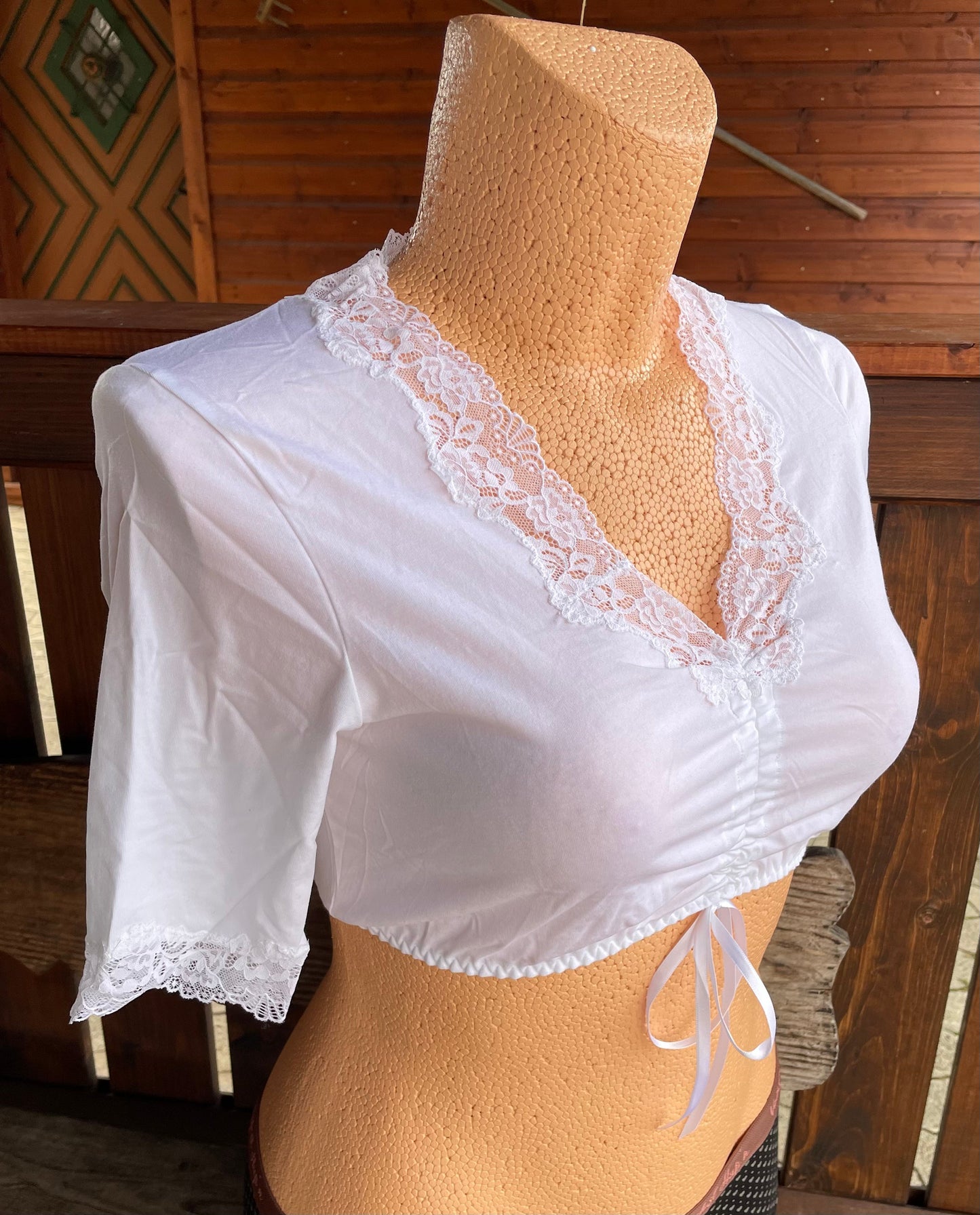 Dirndlbluse Nina von C., Marion, Jersey, weiß, halbarm, Zugband Dirndlblusen Nina von C.
