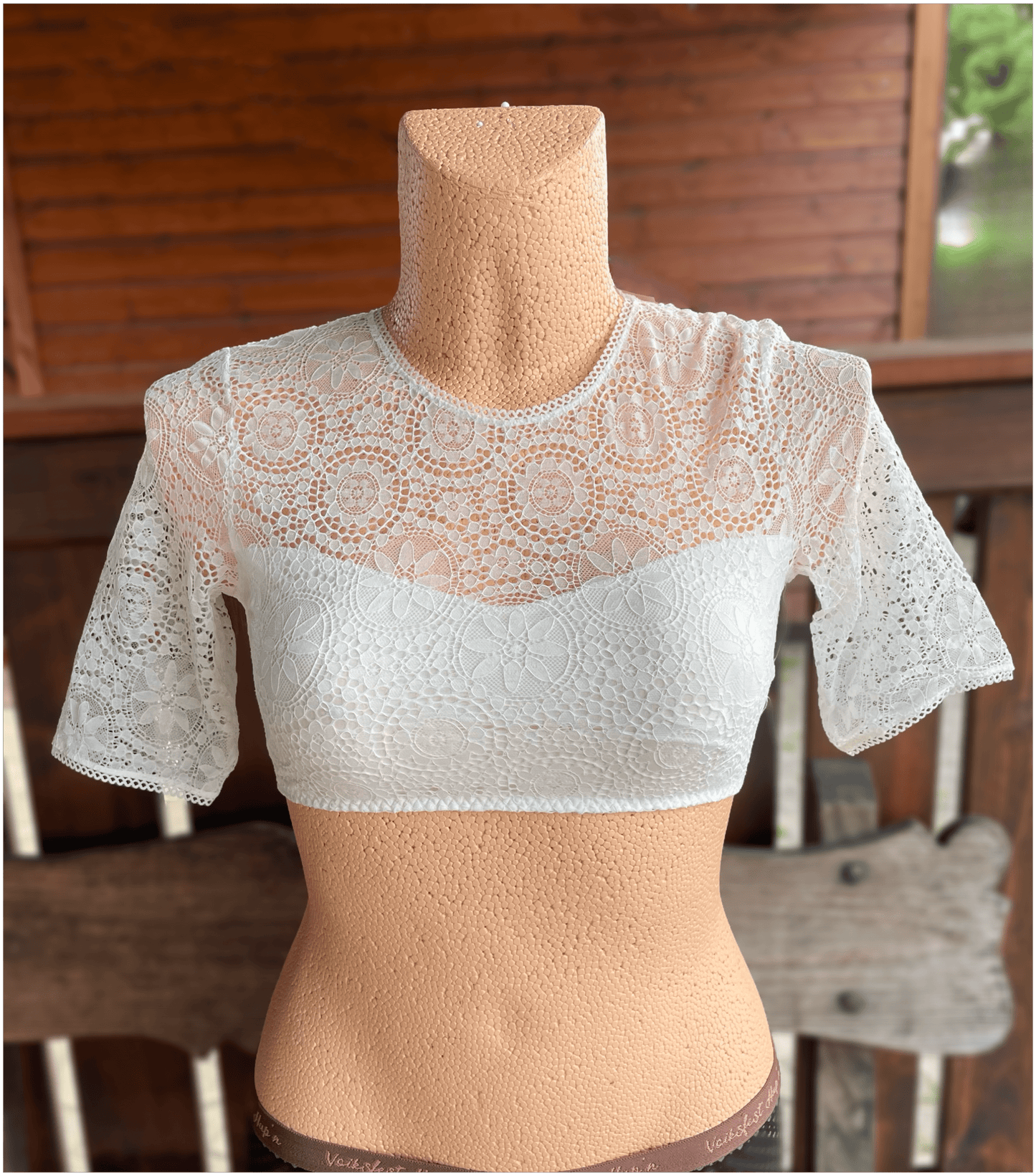 Dirndlbluse Nina von C., Miriam, champagner, halbarm, hochgeschlossen, Blüten Dirndlblusen Nina von C.