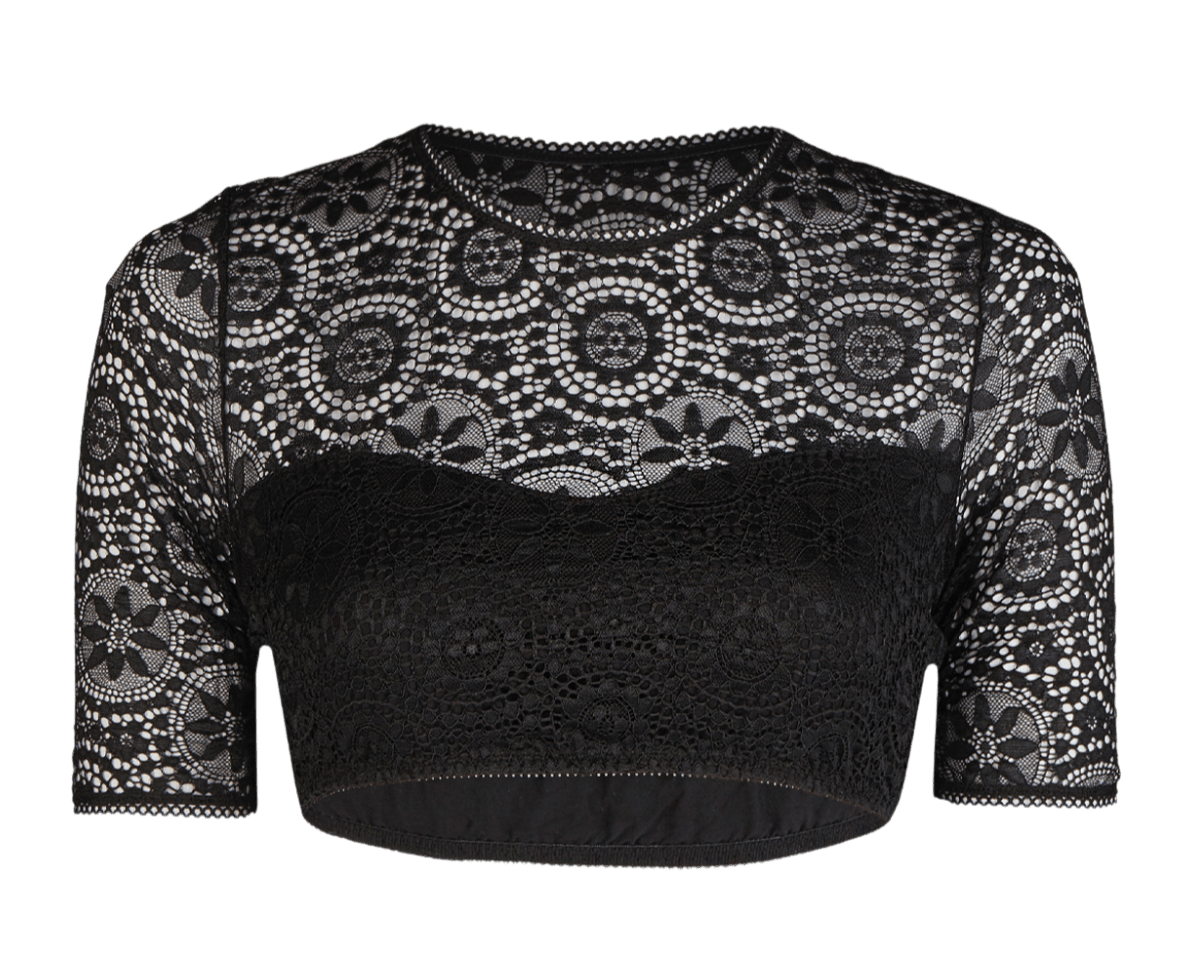 Dirndlbluse Nina von C., Miriam, schwarz, halbarm, hochgeschlossen, Blüten Dirndlblusen Nina von C.