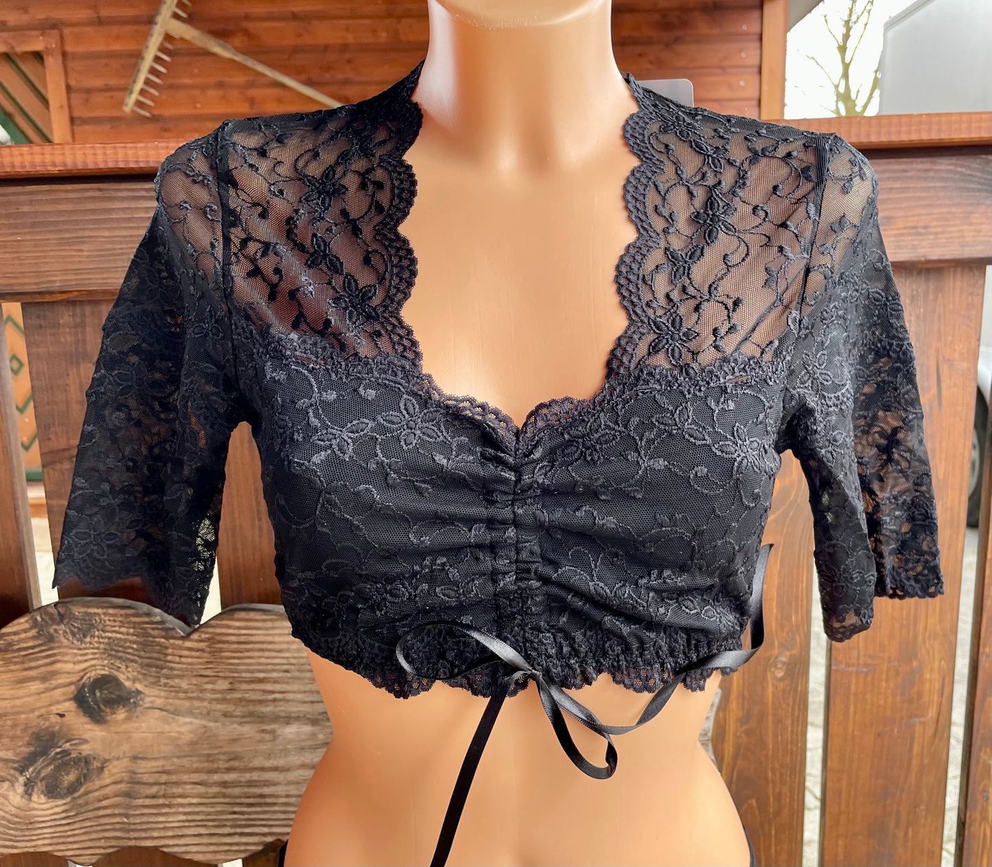 Dirndlbluse Nina von C., Mona, schwarz, halbarm, Zugband Dirndlblusen Nina von C.