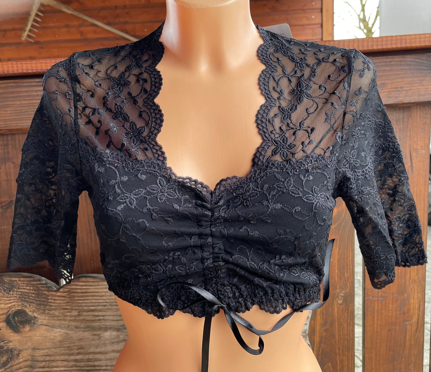 Dirndlbluse Nina von C., Mona, schwarz, halbarm, Zugband Dirndlblusen Nina von C.