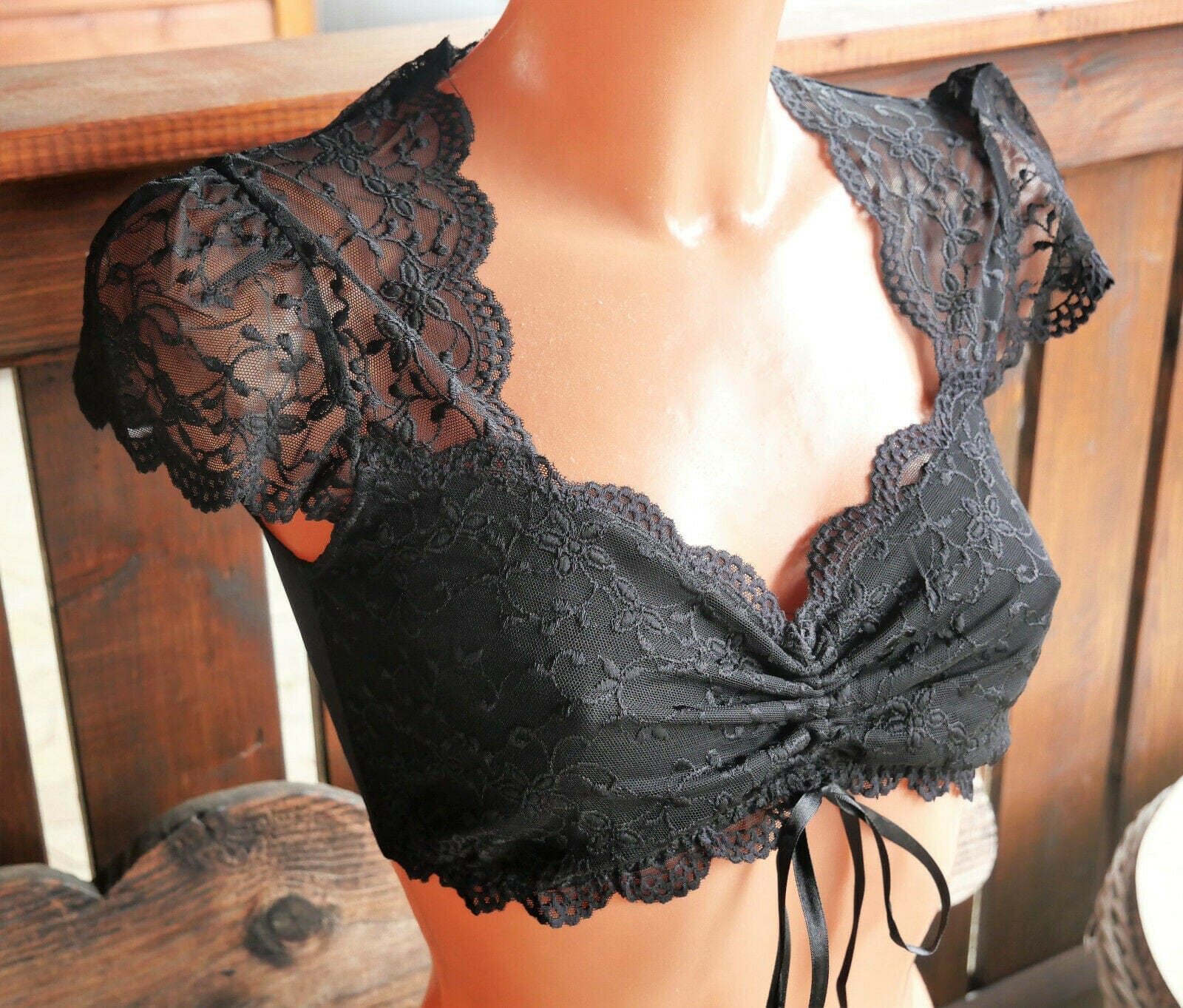 Dirndlbluse Nina von C., Moni, schwarz, kurzarm, Zugband Dirndlblusen Nina von C.