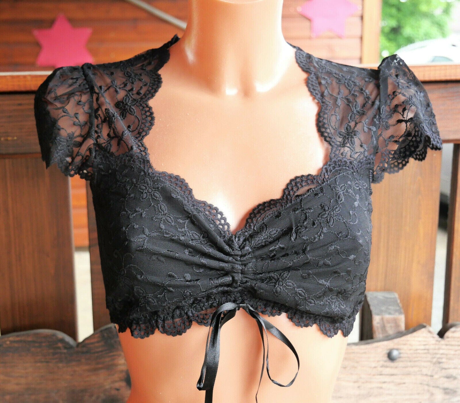 Dirndlbluse Nina von C., Moni, schwarz, kurzarm, Zugband Dirndlblusen Nina von C.