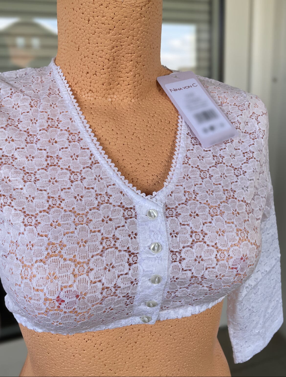Dirndlbluse Nina von C., Muriel, weiß, 3/4 Arm, V-Ausschnitt Dirndlblusen Nina von C.