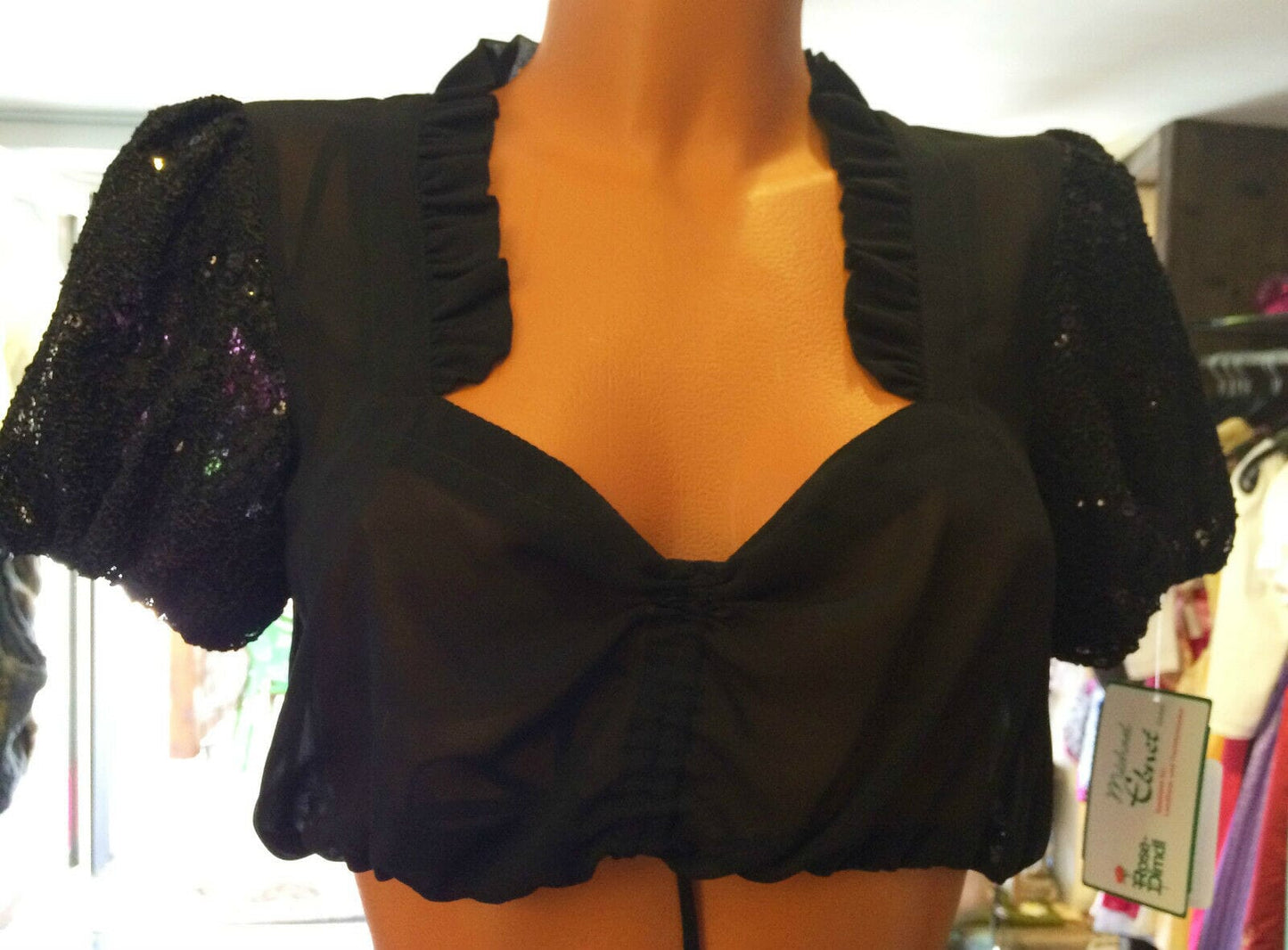 Dirndlbluse Rose Blusen, schwarz, Pailletten, Zugband Dirndlblusen Rose Blusen