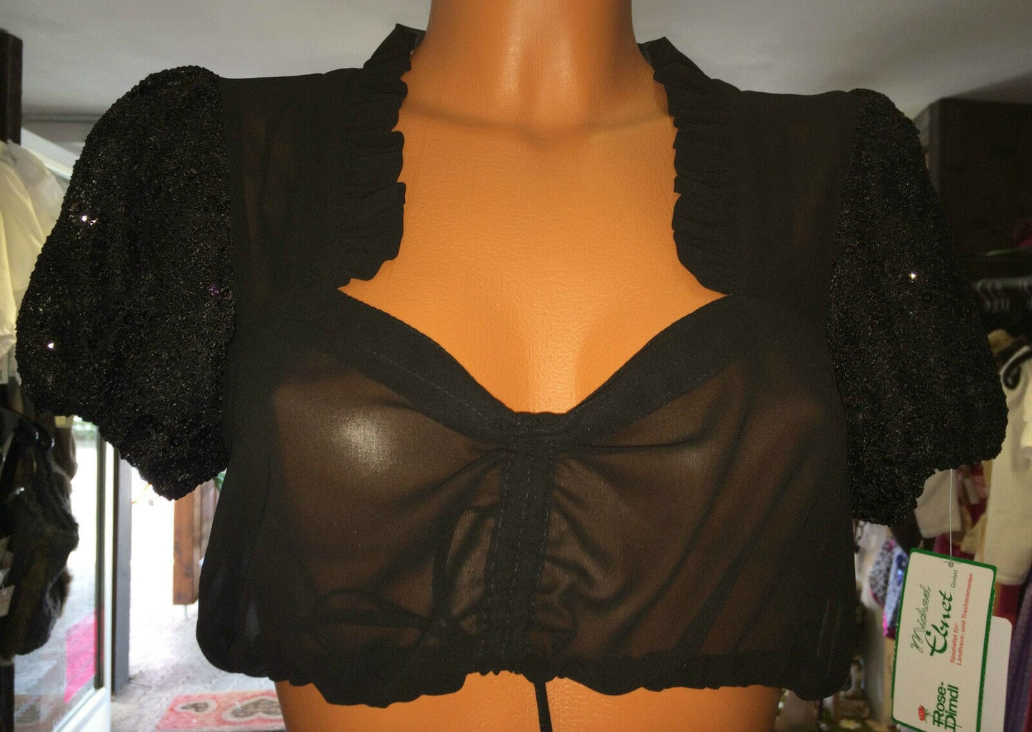 Dirndlbluse Rose Blusen, schwarz, Pailletten, Zugband Dirndlblusen Rose Blusen