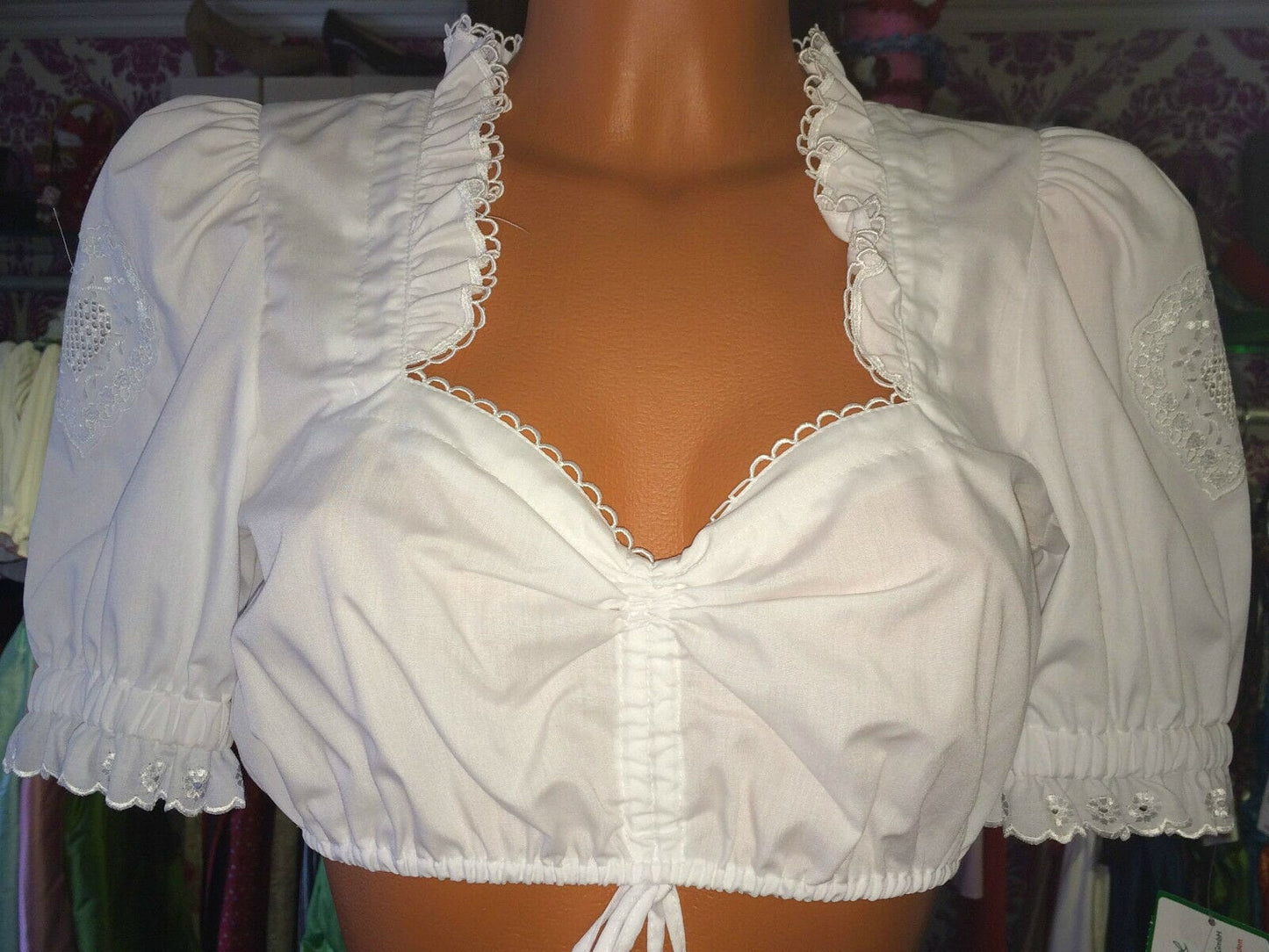 Dirndlbluse Rose Blusen, weiß, Zugband, halbarm, Herz, Gr. 32 Dirndlblusen Rose Blusen