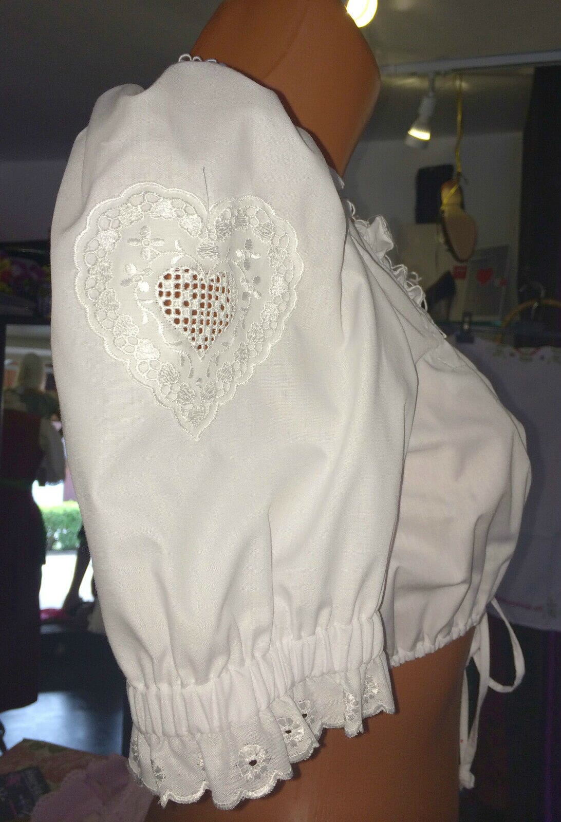 Dirndlbluse Rose Blusen, weiß, Zugband, halbarm, Herz, Gr. 32 Dirndlblusen Rose Blusen