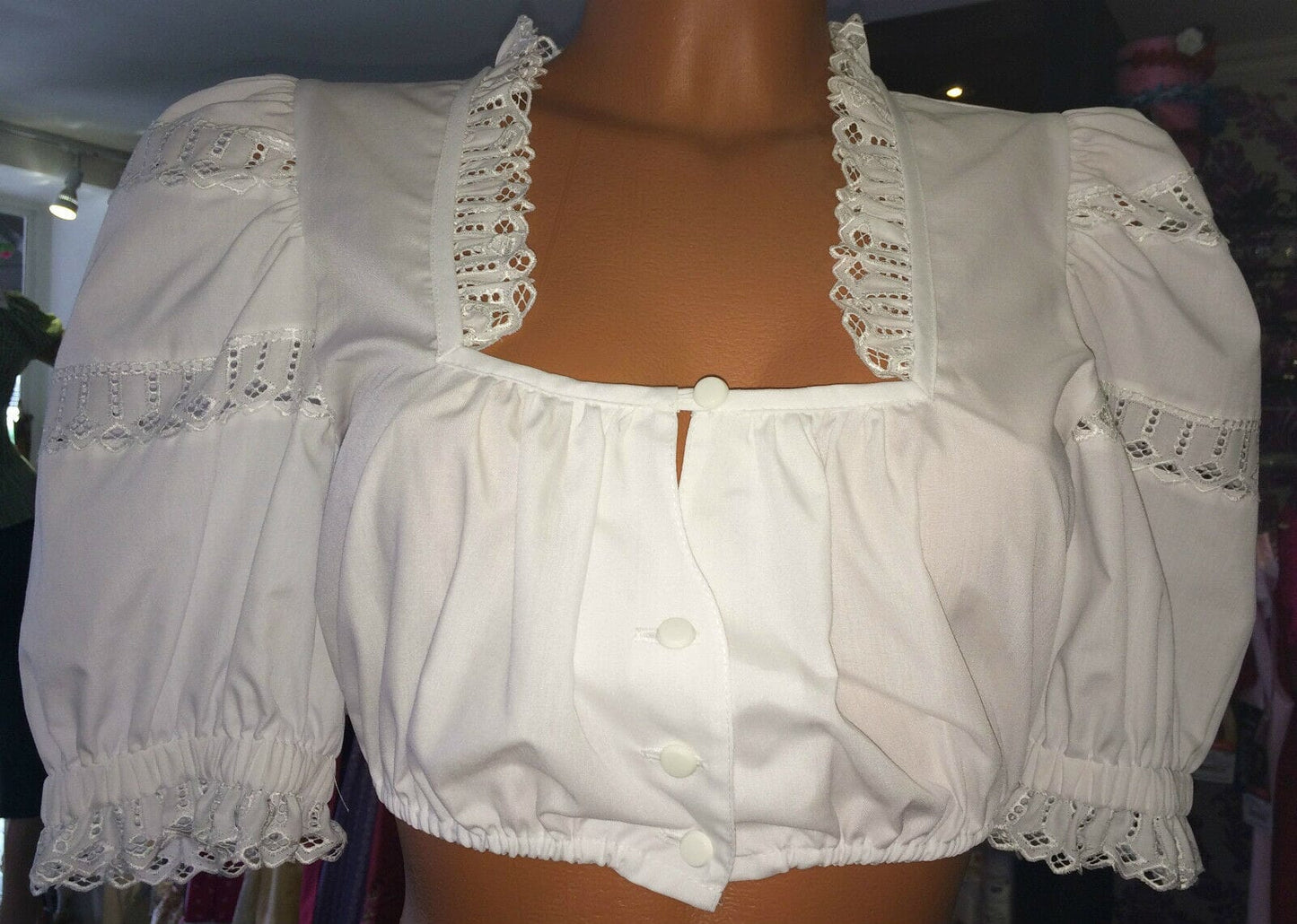 Dirndlbluse Rose, halbarm, weiß, Lochmuster, Puffärmel Gr. 34 Dirndlblusen Rose Blusen