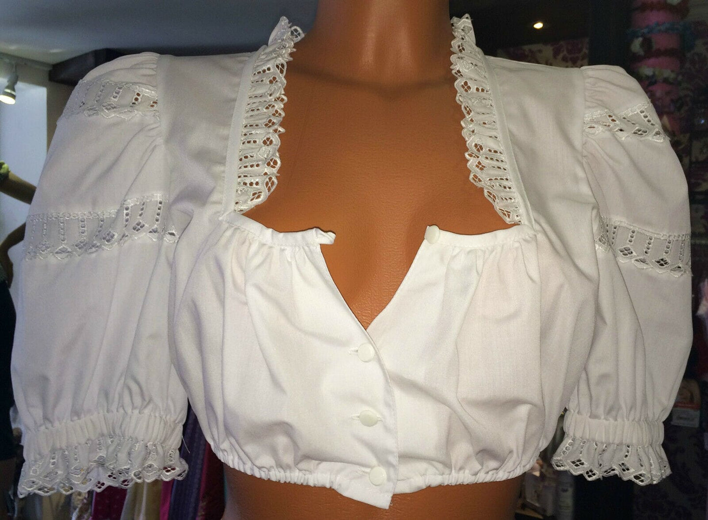 Dirndlbluse Rose, halbarm, weiß, Lochmuster, Puffärmel Gr. 34 Dirndlblusen Rose Blusen