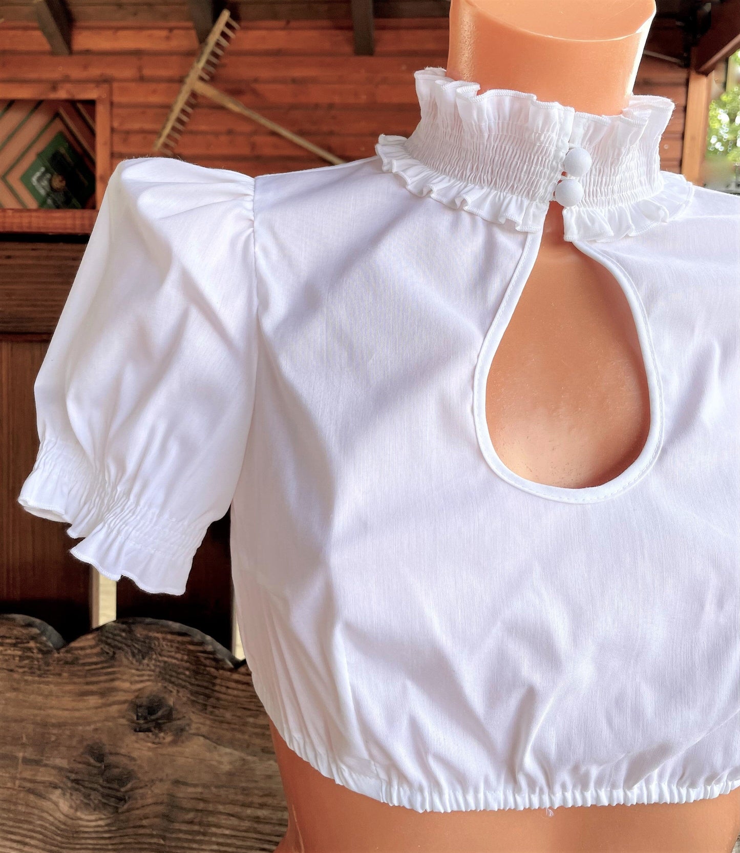 Dirndlbluse Sportalm, Doreen, weiß, kurzarm, hochgeschlossen, Gr. 32 Dirndlblusen Sportalm