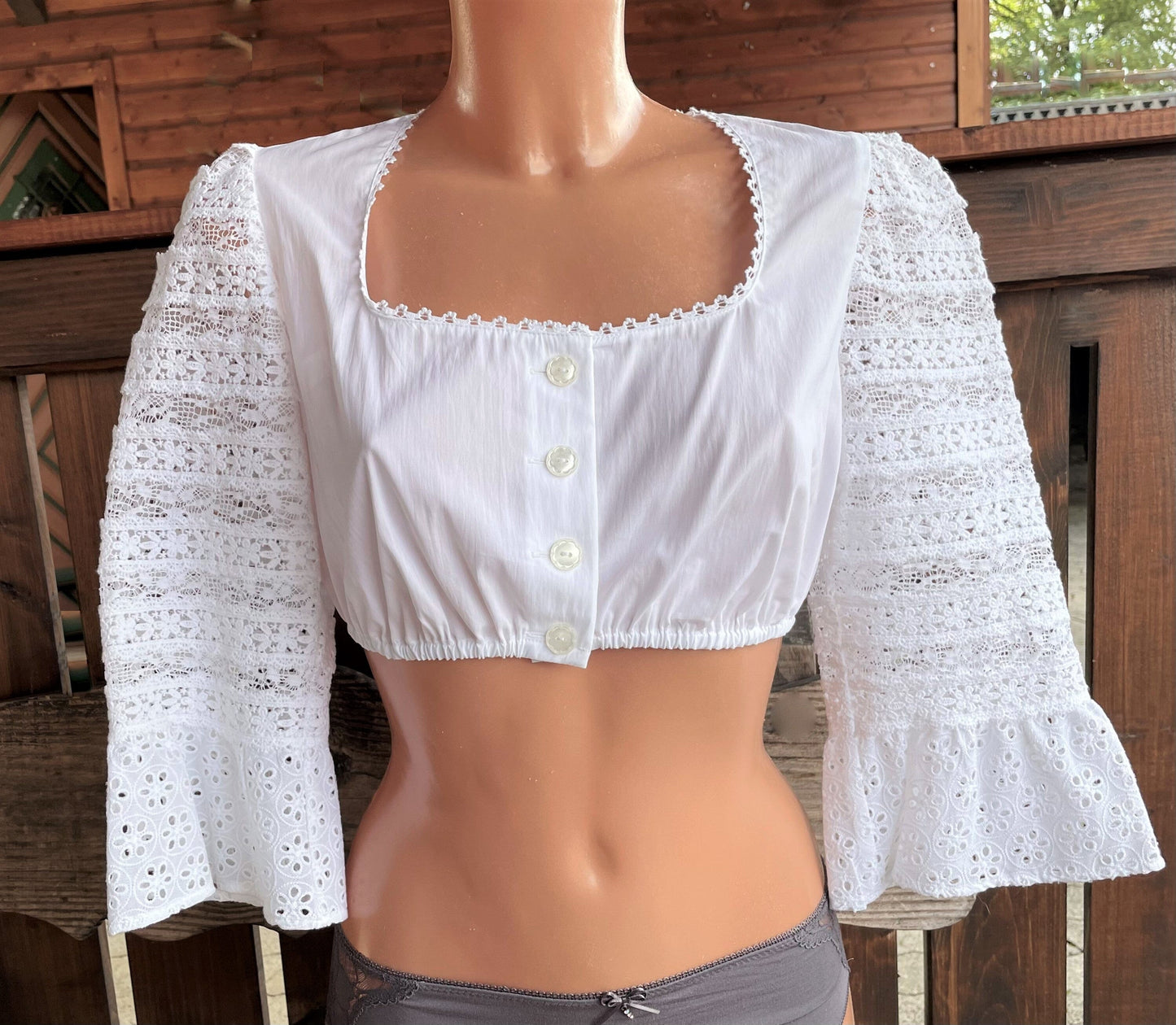 Dirndlbluse Sportalm, Manu, weiß, 3/4 Arm, Spitze, Knöpfe Dirndlblusen Sportalm