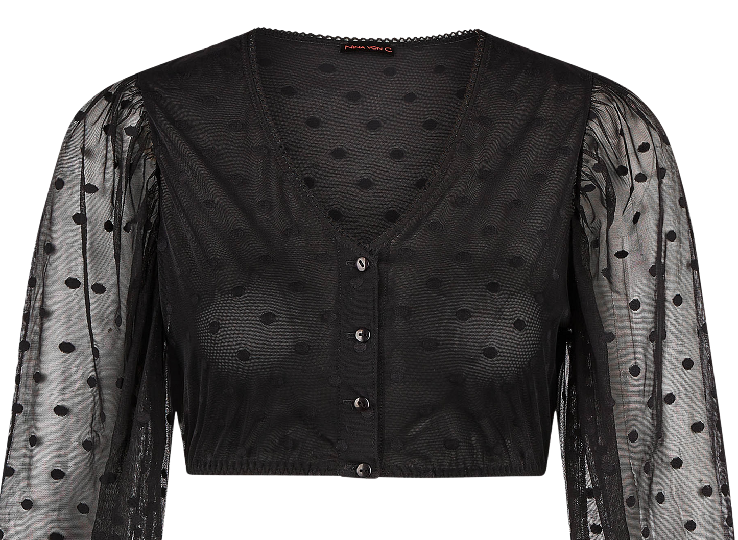 Dirndlbluse Nina von C., Justine, schwarz, Spitze, langarm