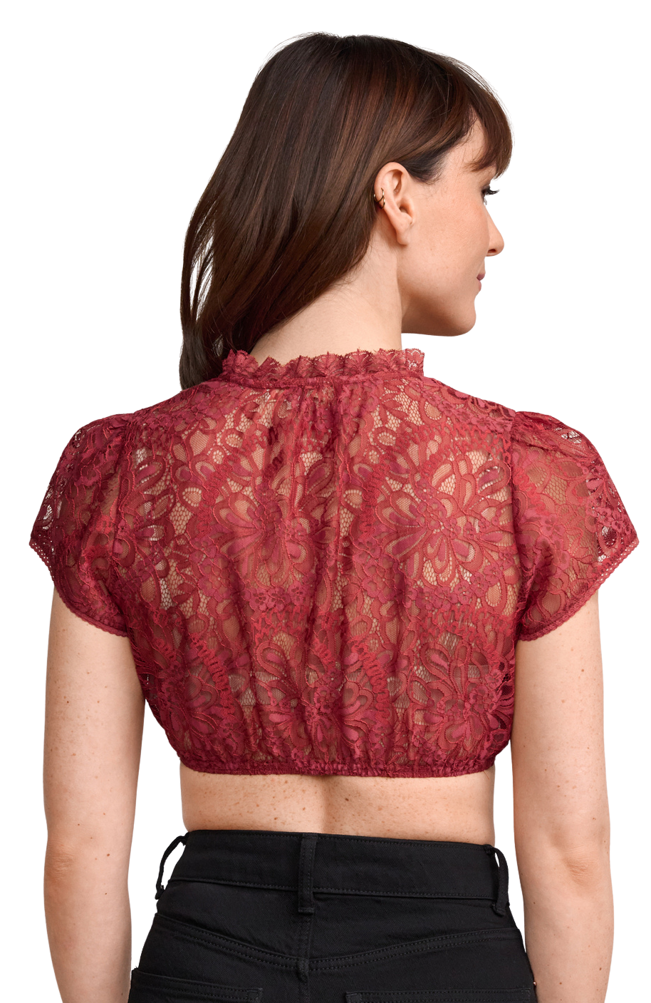 Dirndlbluse Krüger Madl, Jacira, rot, rost, Spitze