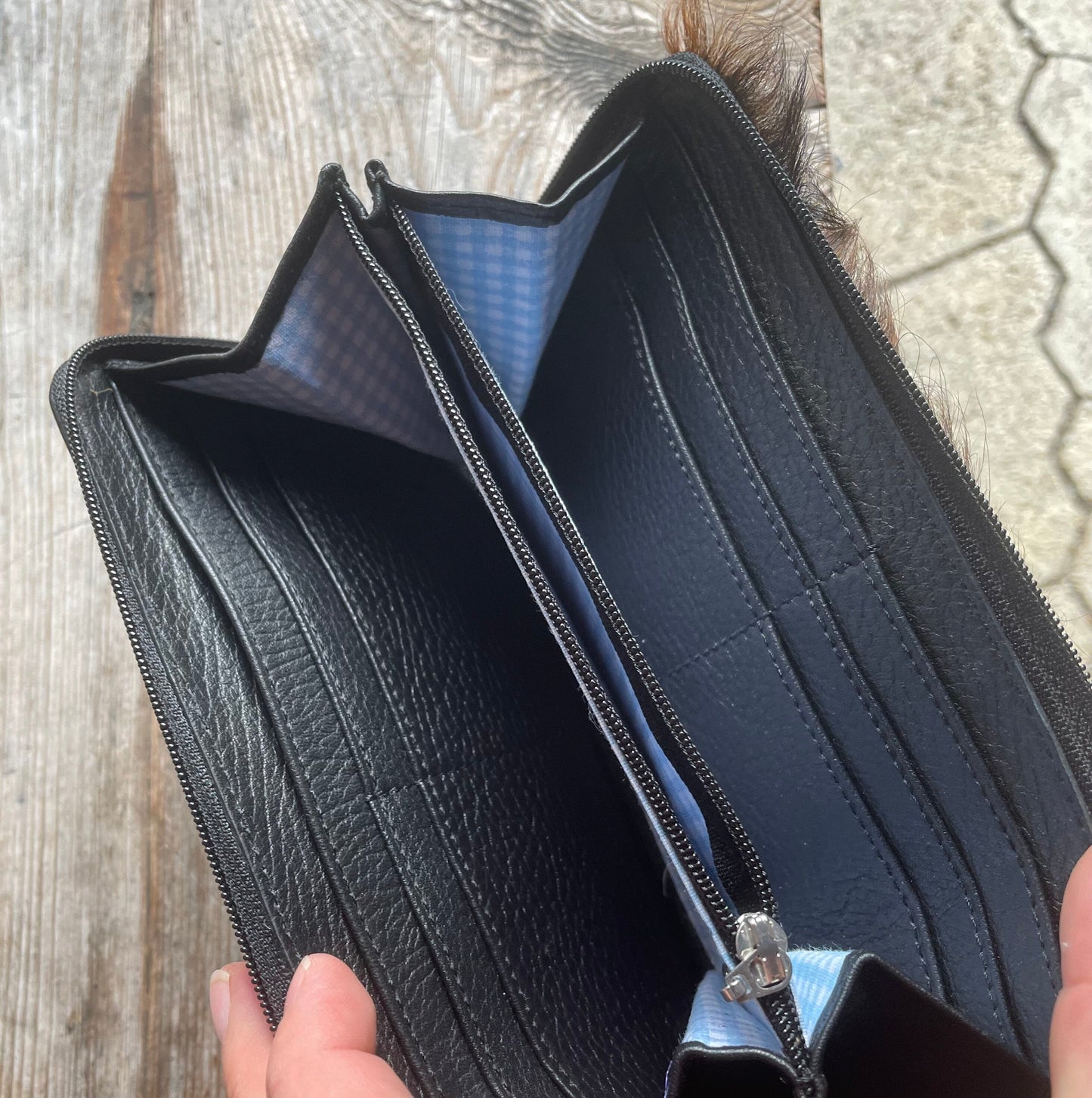Geldbörse, Geldbeutel, Beadbags, Gamsfell, schwarz Accessoires Beadbags