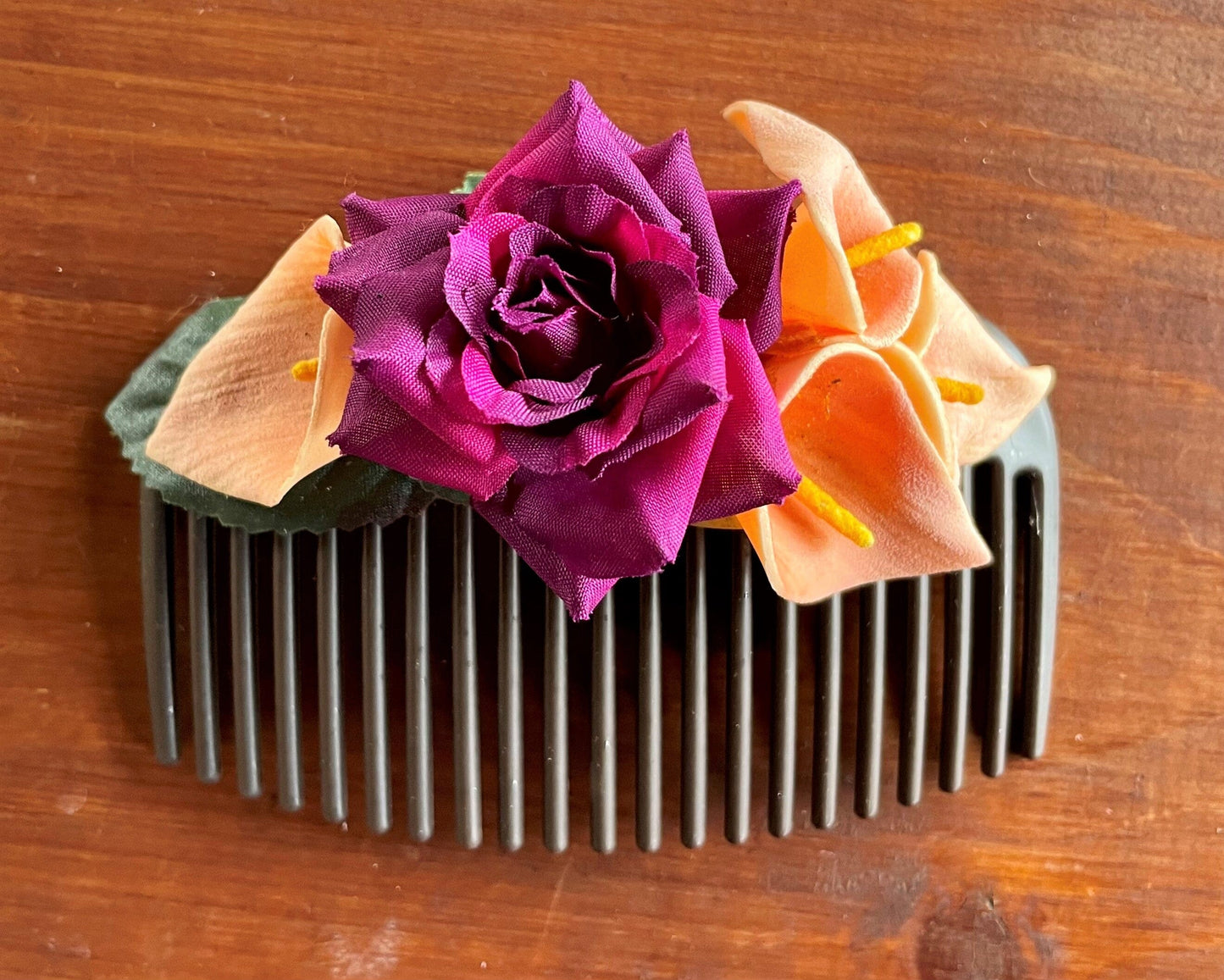 Haarschmuck, Haarkamm, Braut, Dirndl, Blüten, orange lila Haarschmuck Alpenwahn