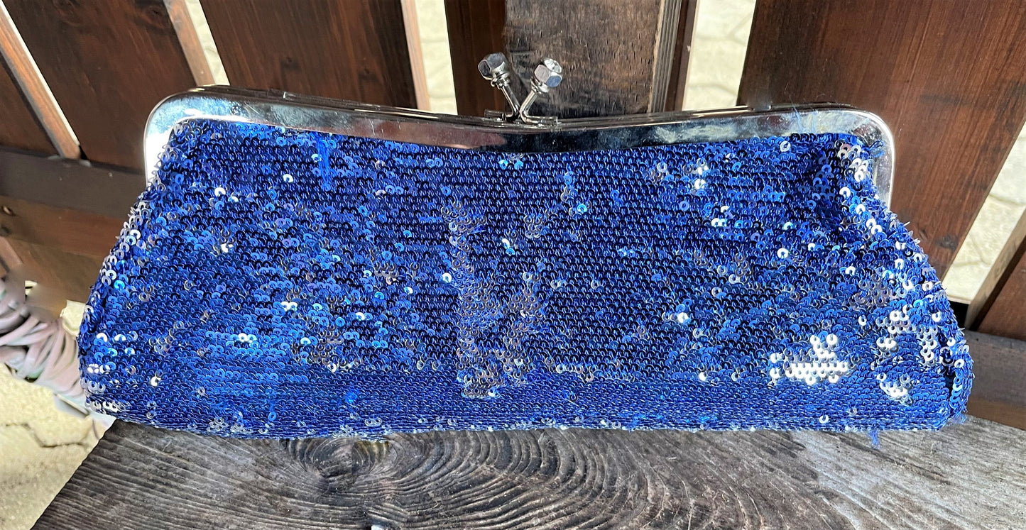 Handtasche, Tasche, Clutch Wende Pailletten blau Accessoires Hausmarke