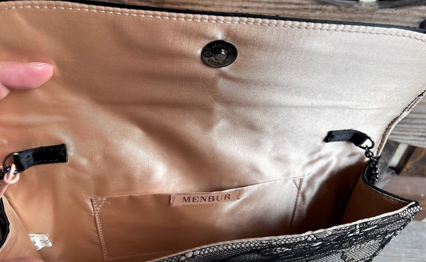 Handtasche, Umhängetasche, Menbur, schwarz, ecru Spitze Accessoires Menbur
