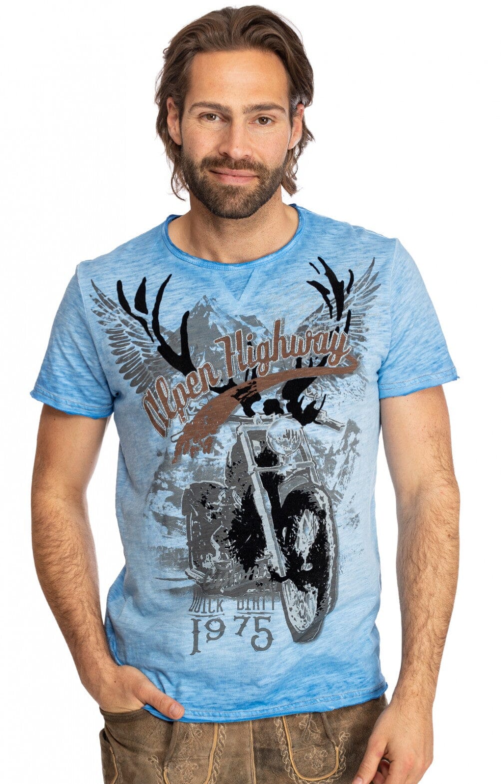 Herrenshirt, Trachten Shirt, HangOwear, Till, blau, AR, Übergröße Herrenshirt HangOwear