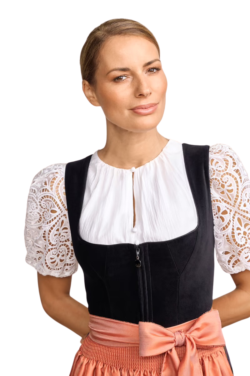 Dirndlbluse Krüger, Marianna Annalotta, hochgeschlossen, ecru