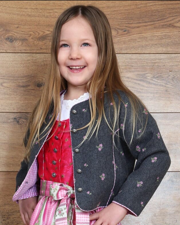 Kinder Trachtenjacke, Madl, Isar Trachten, grau Janker Kinderjacke Isar Trachten