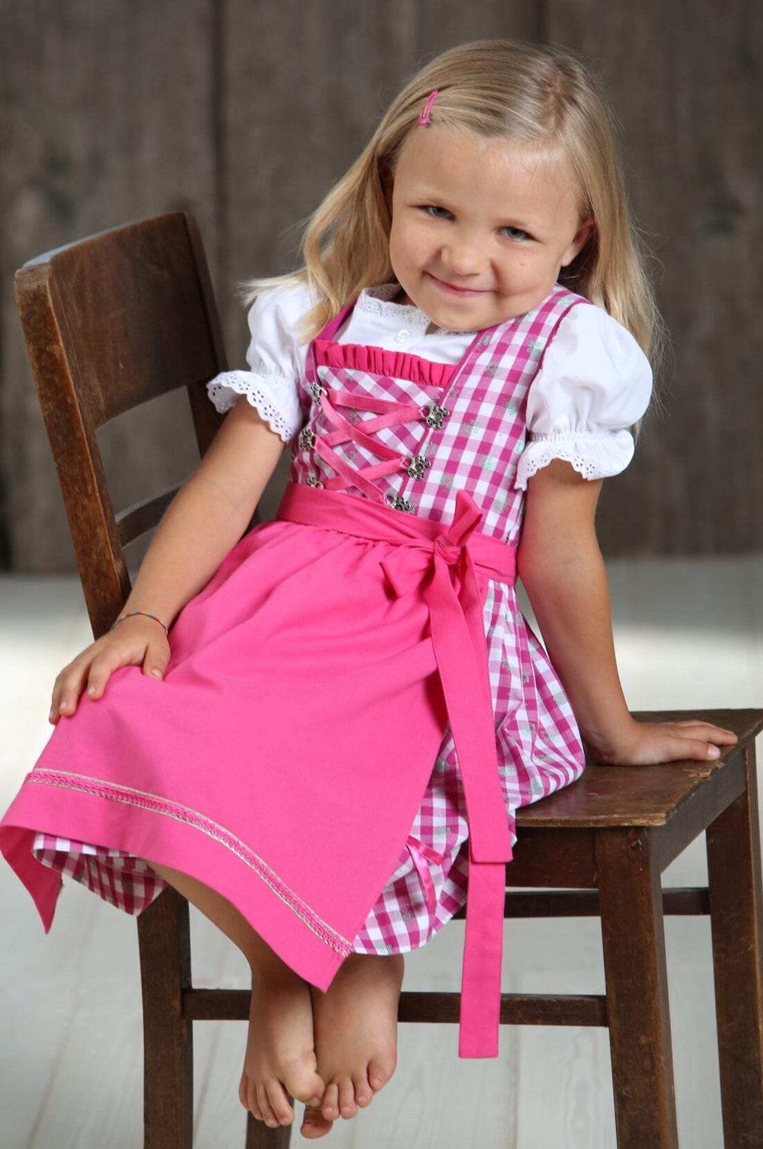 Kinderdirndl Madl, Isar Trachten rosa pink kariert, lang Kinderdirndl Isar Trachten