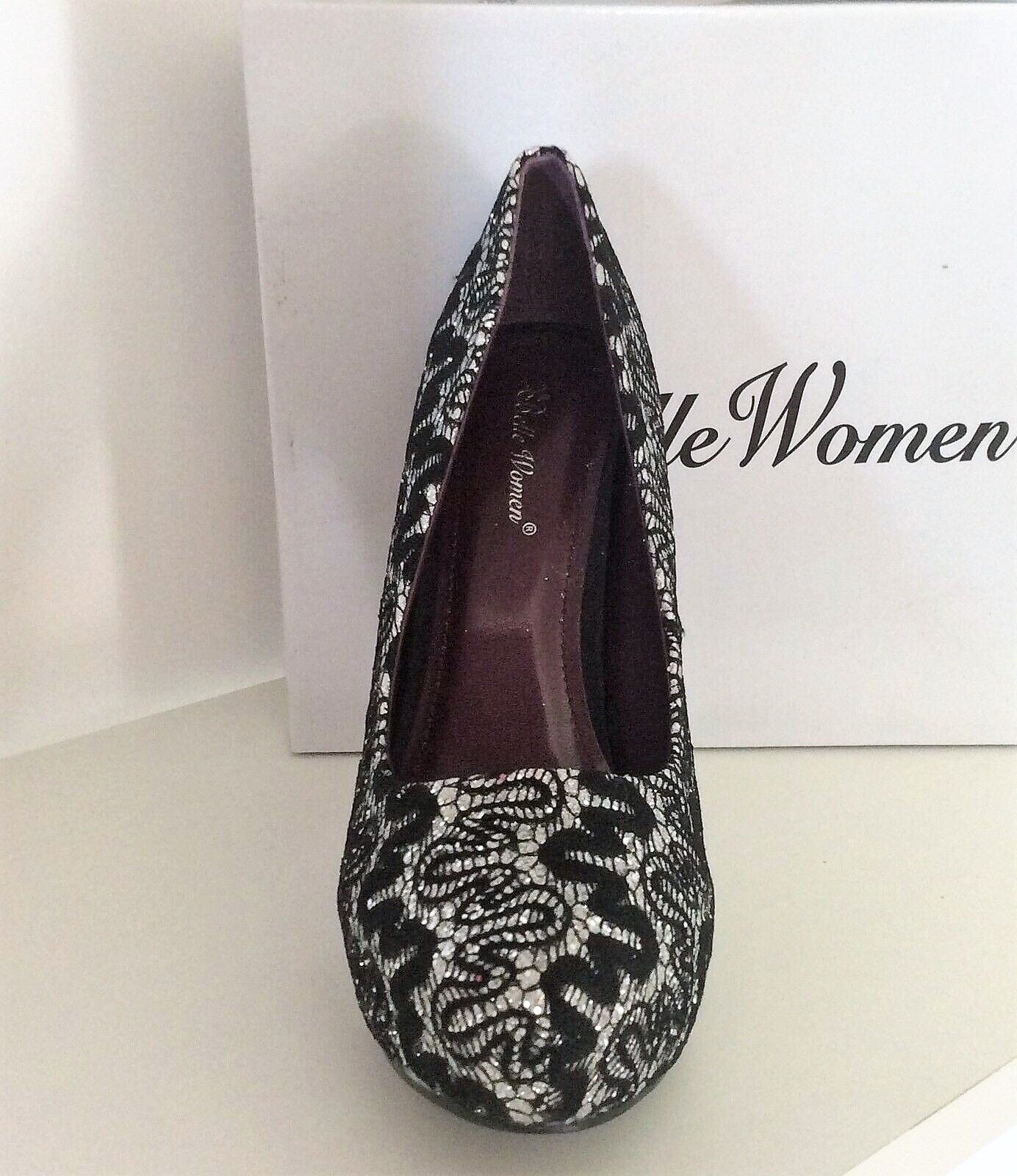 Pumps, Stiletto Schuhe, Spitze, schwarz silber Schuhe Belle Women