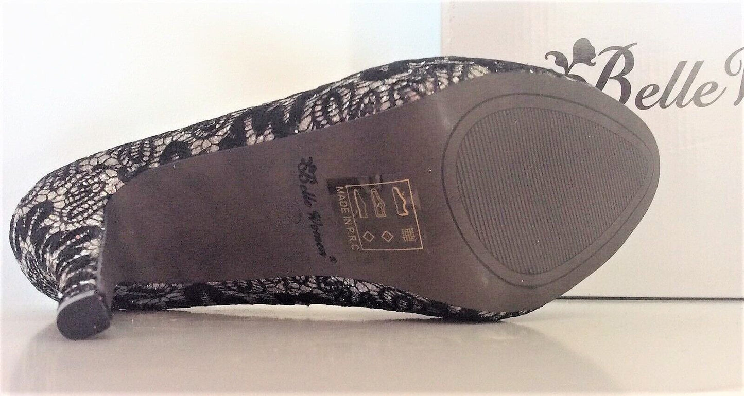 Pumps, Stiletto Schuhe, Spitze, schwarz silber Schuhe Belle Women