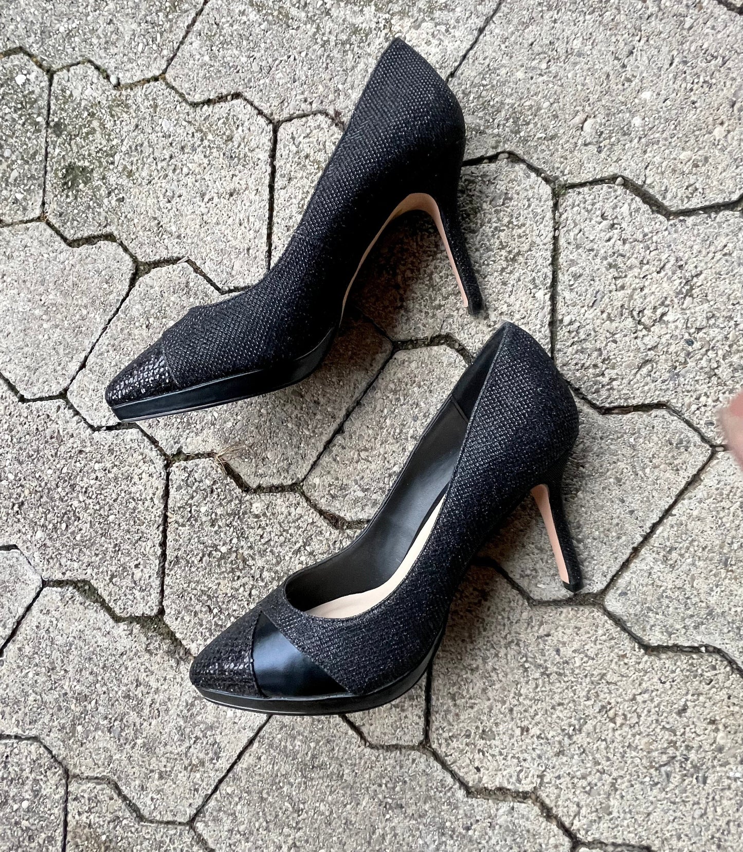 Pumps, the essence Menbur Schuhe, Materialmix schwarz Glitzer Schuhe Menbur
