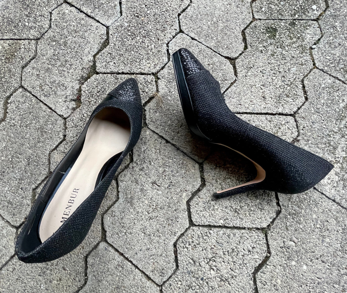 Pumps, the essence Menbur Schuhe, Materialmix schwarz Glitzer Schuhe Menbur