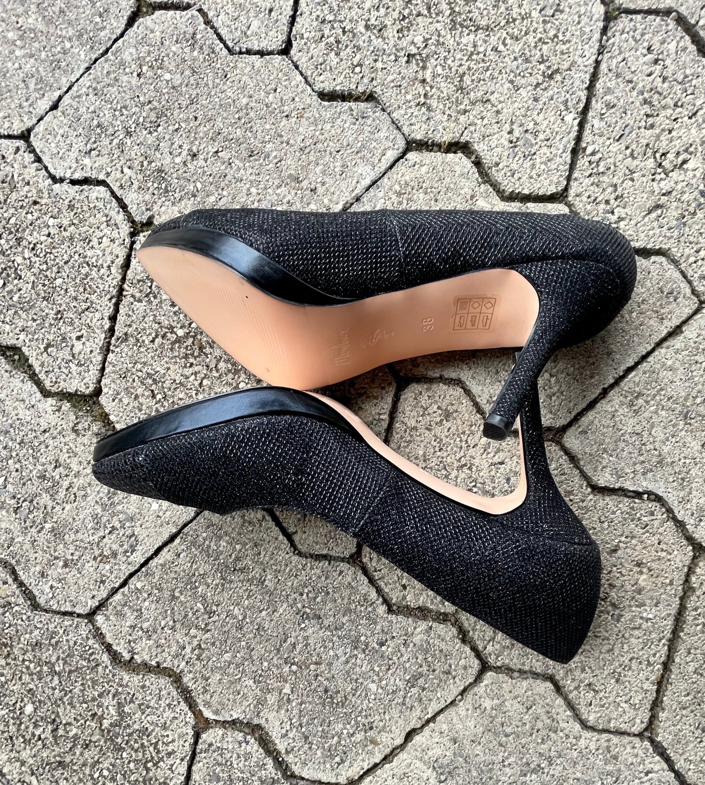 Pumps, the essence Menbur Schuhe, Materialmix schwarz Glitzer Schuhe Menbur