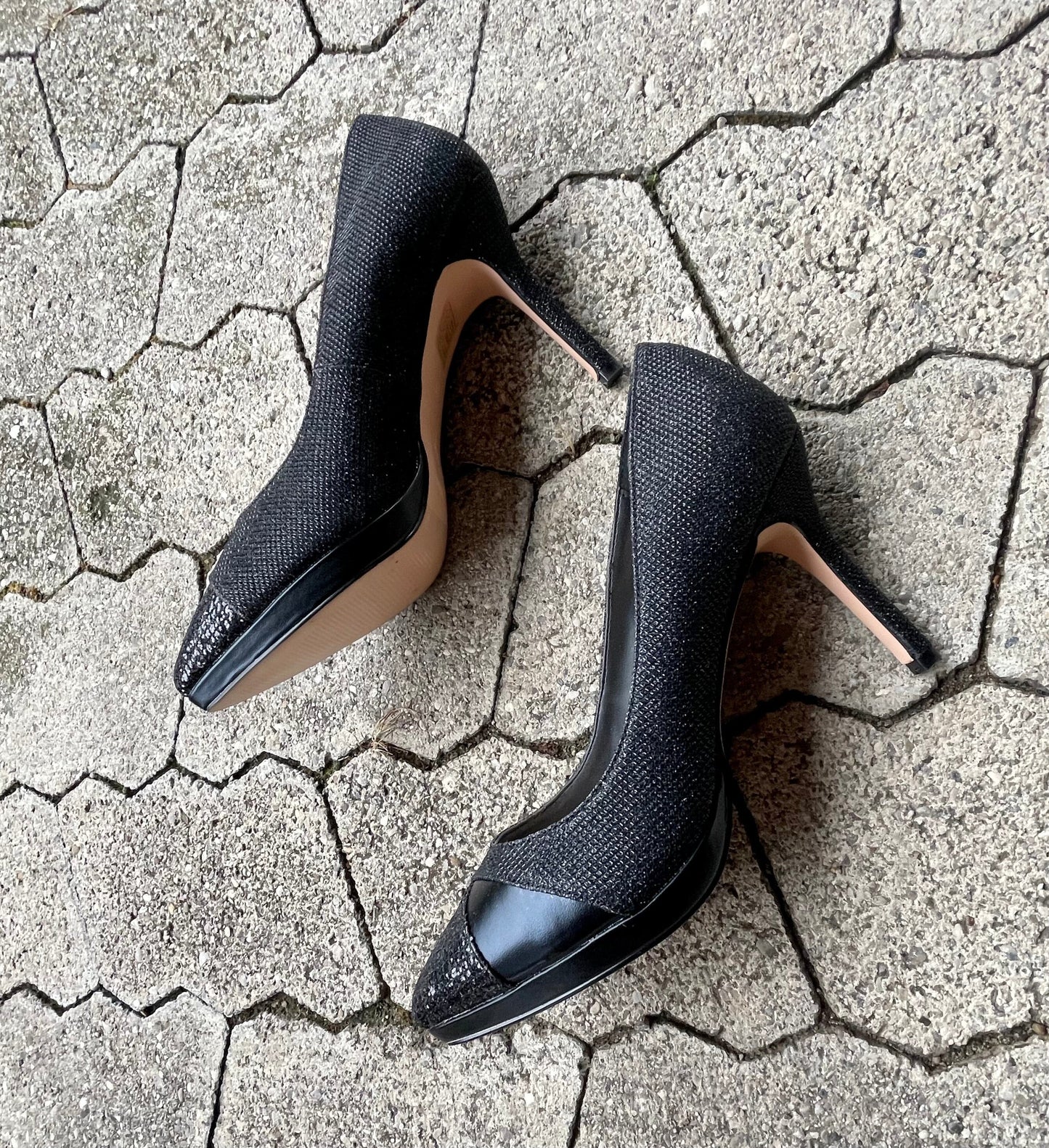Pumps, the essence Menbur Schuhe, Materialmix schwarz Glitzer Schuhe Menbur