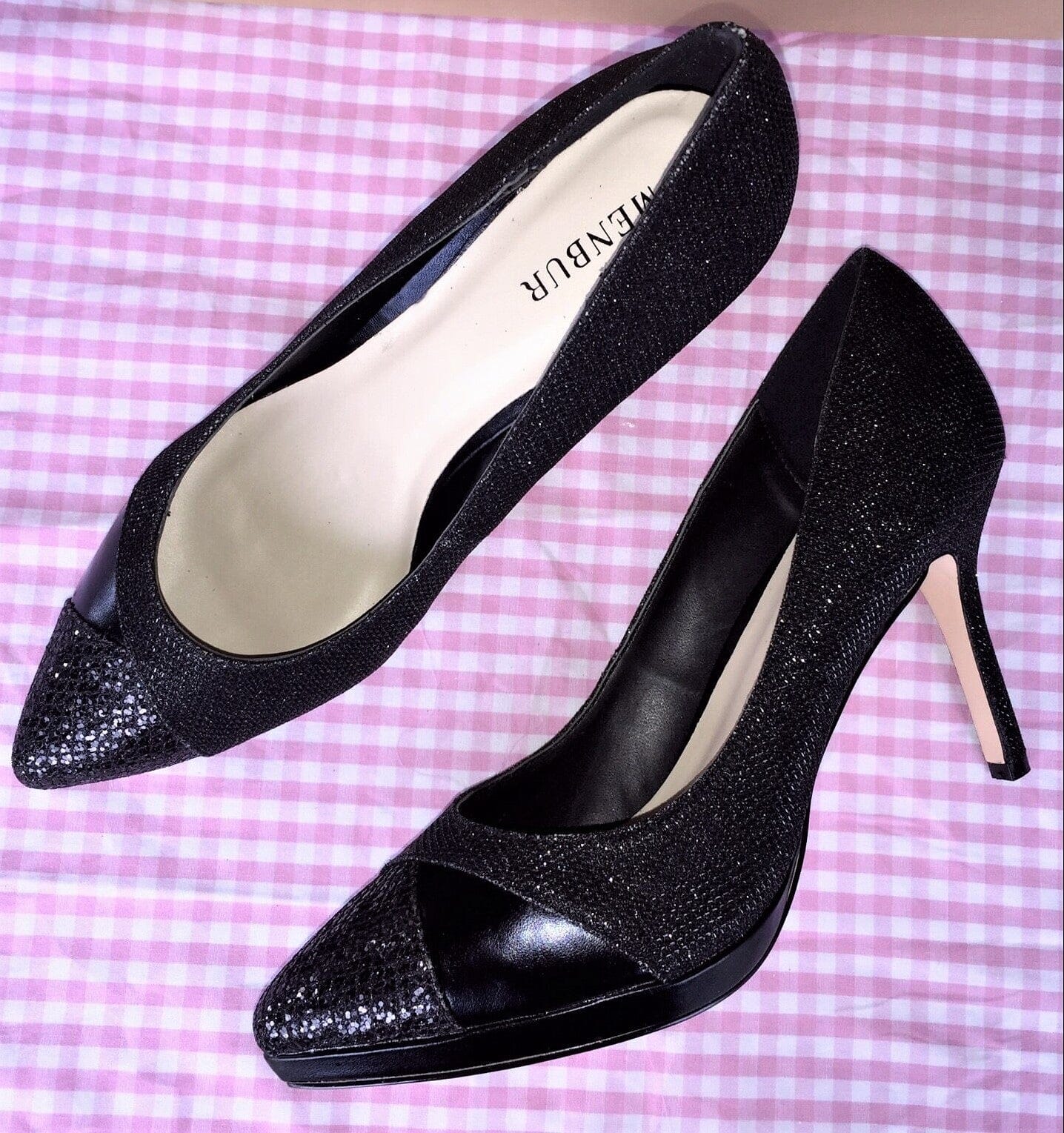 Pumps, the essence Menbur Schuhe, Materialmix schwarz Glitzer Schuhe Menbur