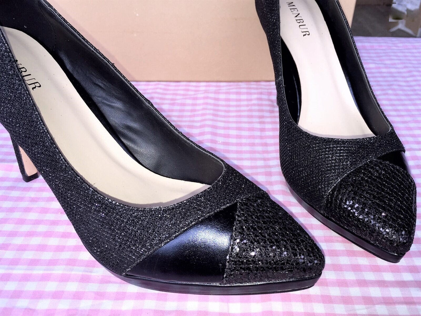 Pumps, the essence Menbur Schuhe, Materialmix schwarz Glitzer Schuhe Menbur