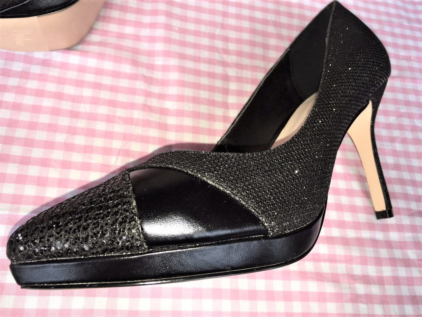 Pumps, the essence Menbur Schuhe, Materialmix schwarz Glitzer Schuhe Menbur