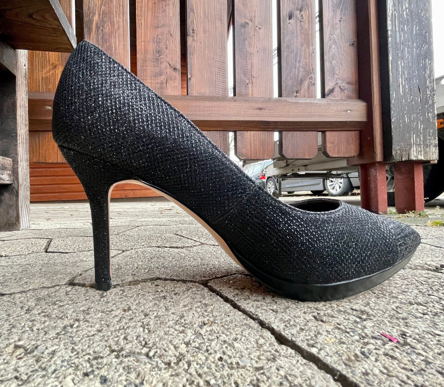 Pumps, the essence Menbur Schuhe, Materialmix schwarz Glitzer Schuhe Menbur