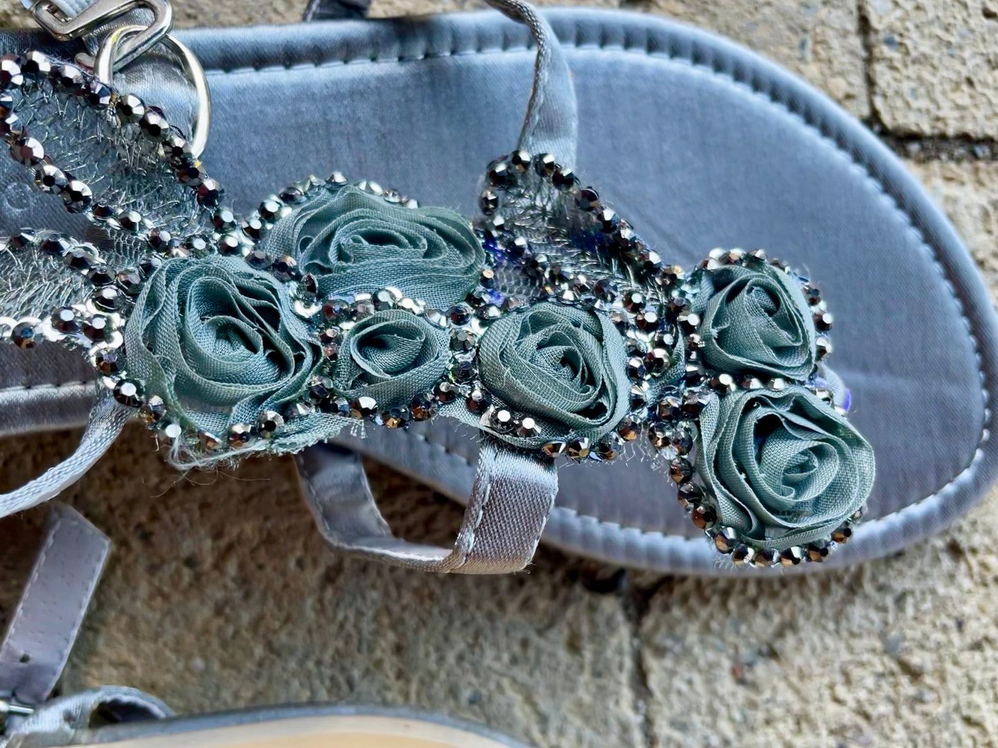 Sandalen, Zehentrenner, Grau, Glitzer, Silber Schuhe Hausmarke