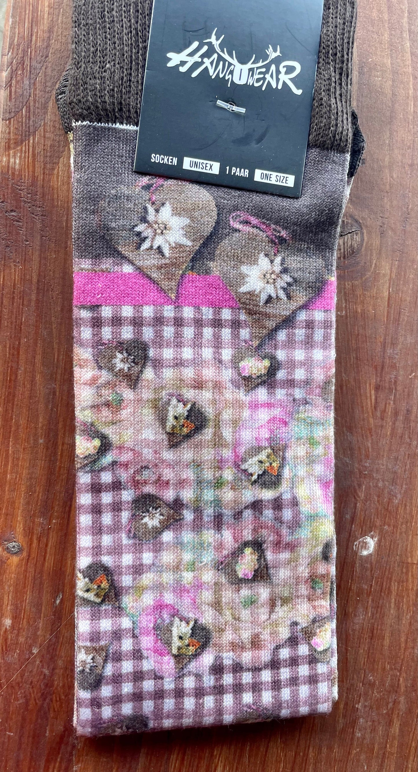 Socken, Trachtensocken Hangowear, Hermine, braun rosa Socken HangOwear