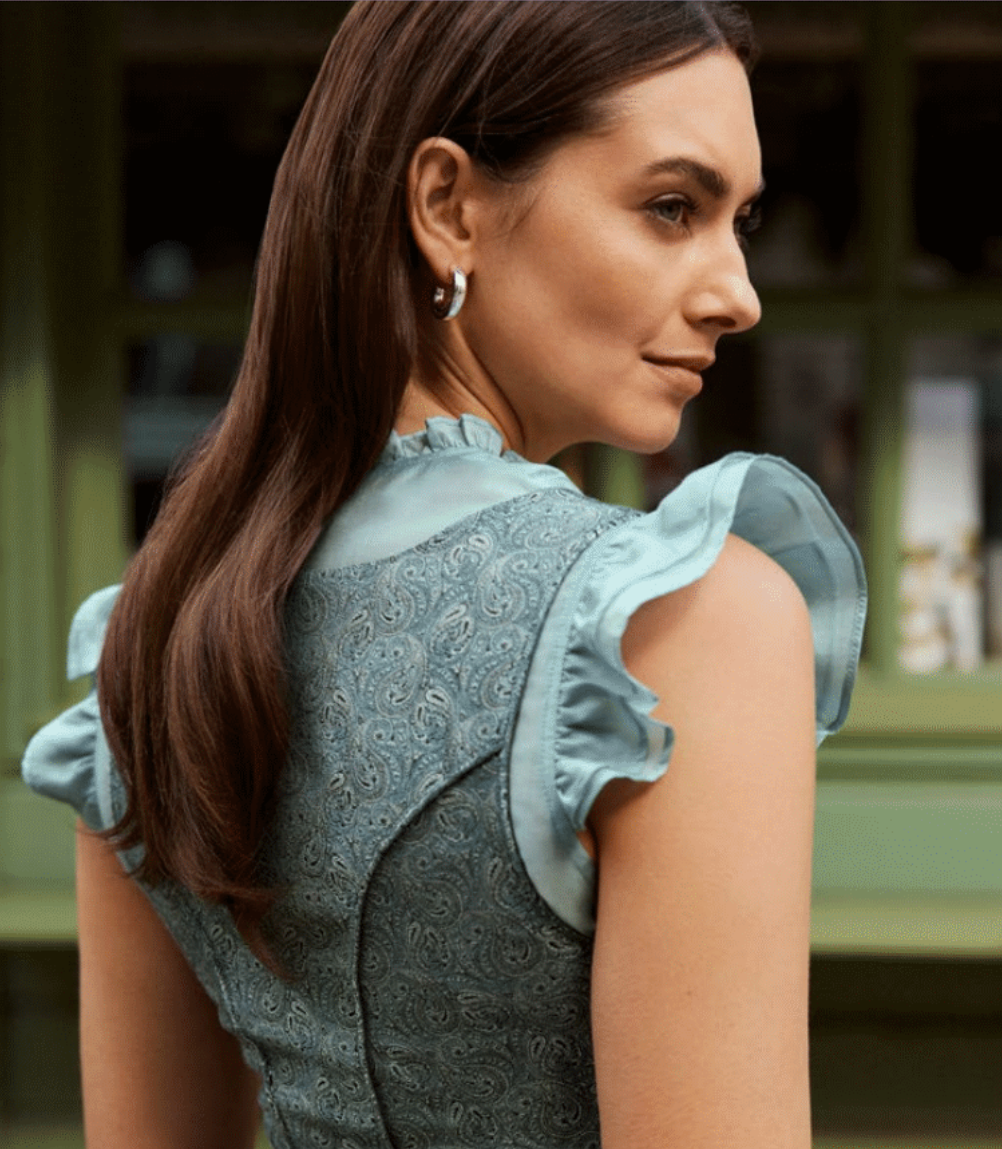 Dirndlbluse, Spieth & Wensky, hellblau, Fran Chiffon Flügelärmel