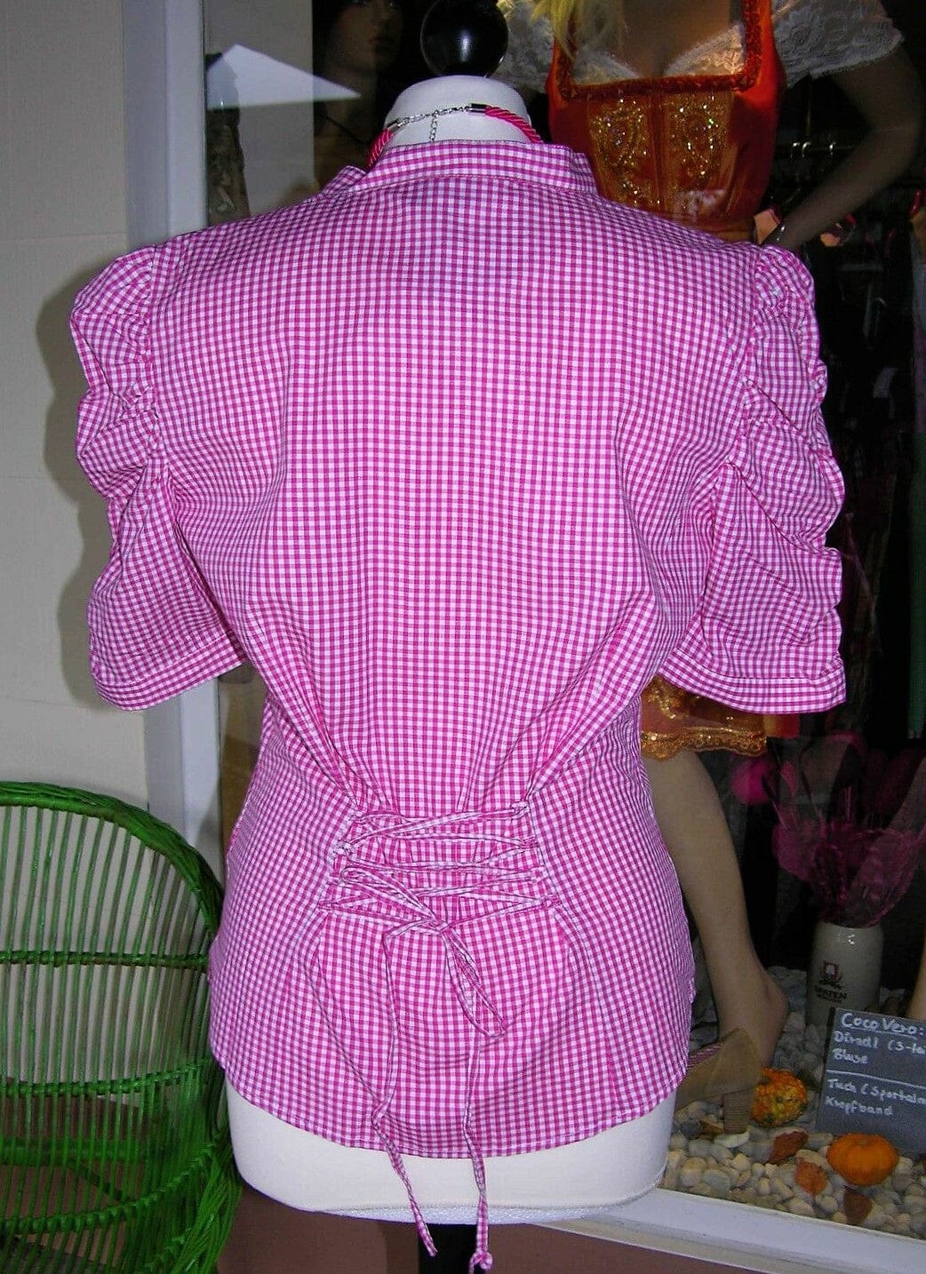 Trachten Bluse, Trachtenbluse, Almsach, kariert pink, halbarm Bluse Almsach