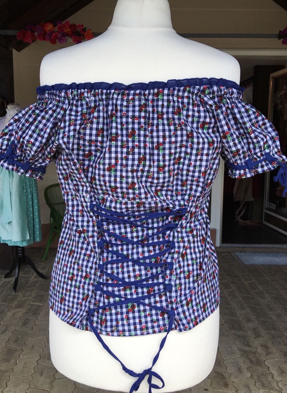 Trachten Bluse, Trachtenbluse, Fuchs, blau kariert Bluse Fuchs