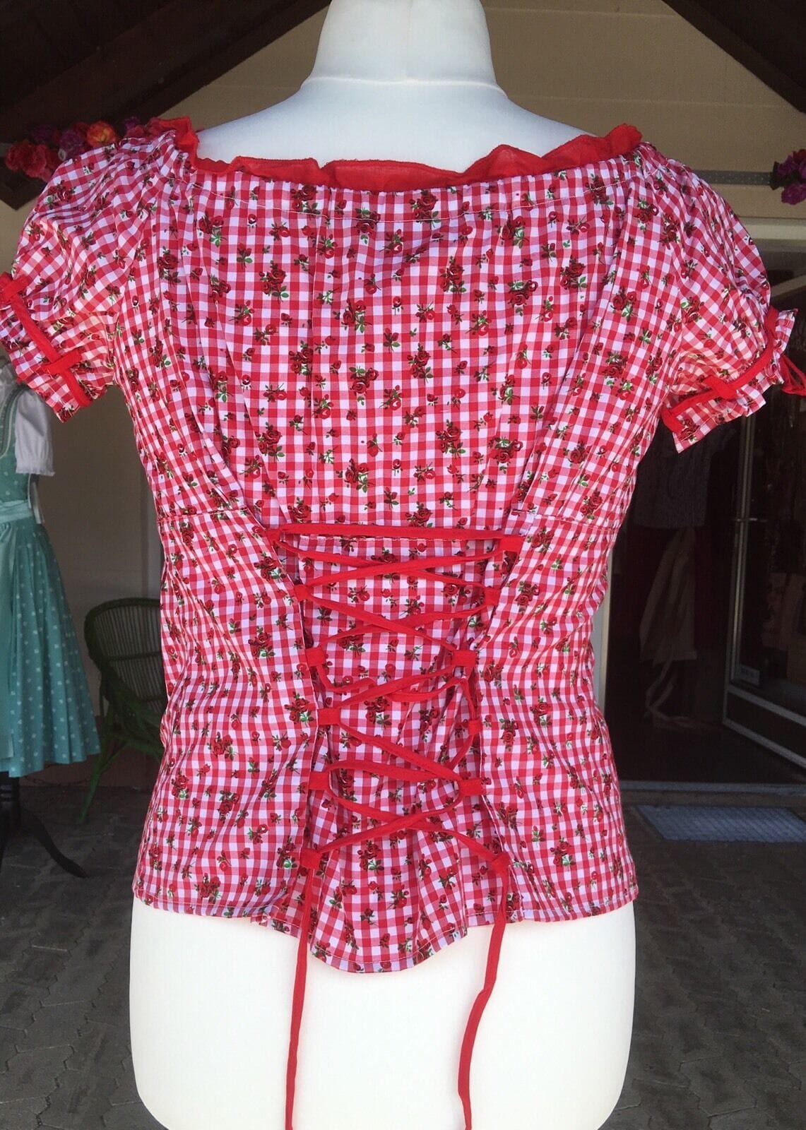 Trachten Bluse, Trachtenbluse, Fuchs, rot kariert, Gr. XXL (42/44) Bluse Fuchs