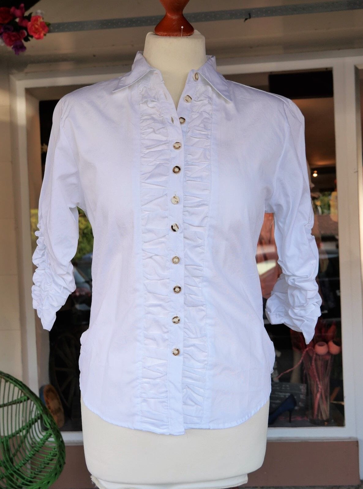Trachten Bluse, Trachtenbluse, Kristy, Almsach, weiß, 3/4 Arm Bluse Almsach